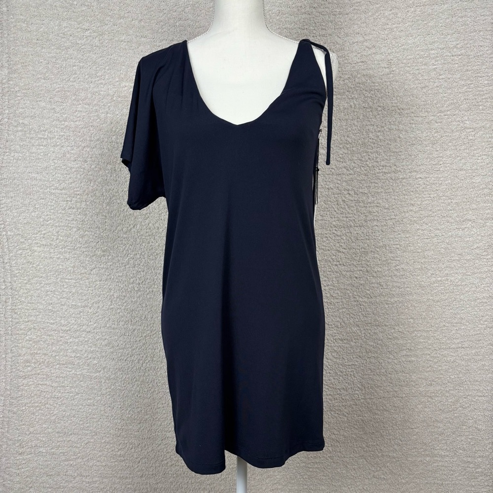 Susana Monaco Dress Womens Small Blue One Shoulder Tie Strap Shift Stretch
